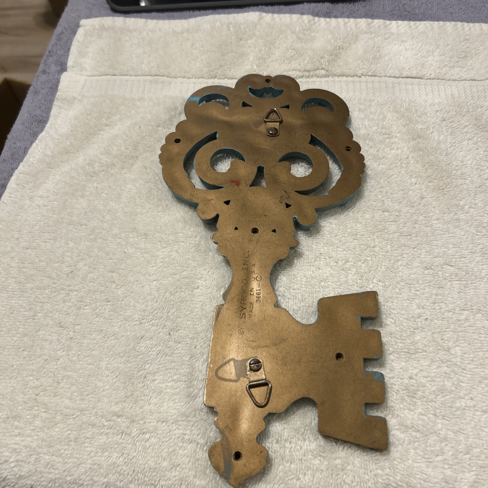 Large Skeleton Key Wall Hanging Antiques Shabby Teal Turquoise Blue 12×6