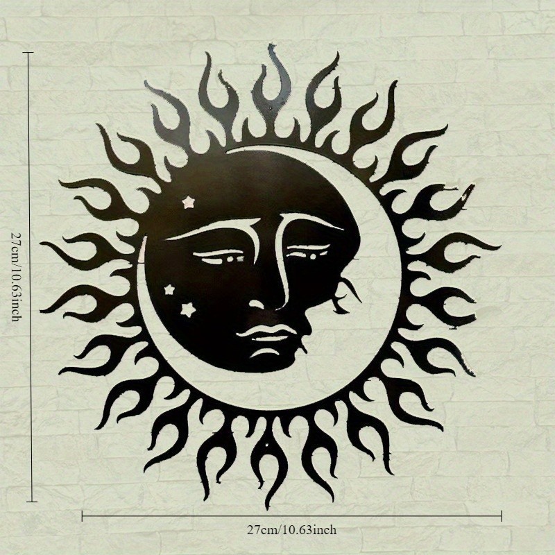 Boho Celestial Star Hanging Decor Gift Matte Black Sun Moon Face Metal Wall Art