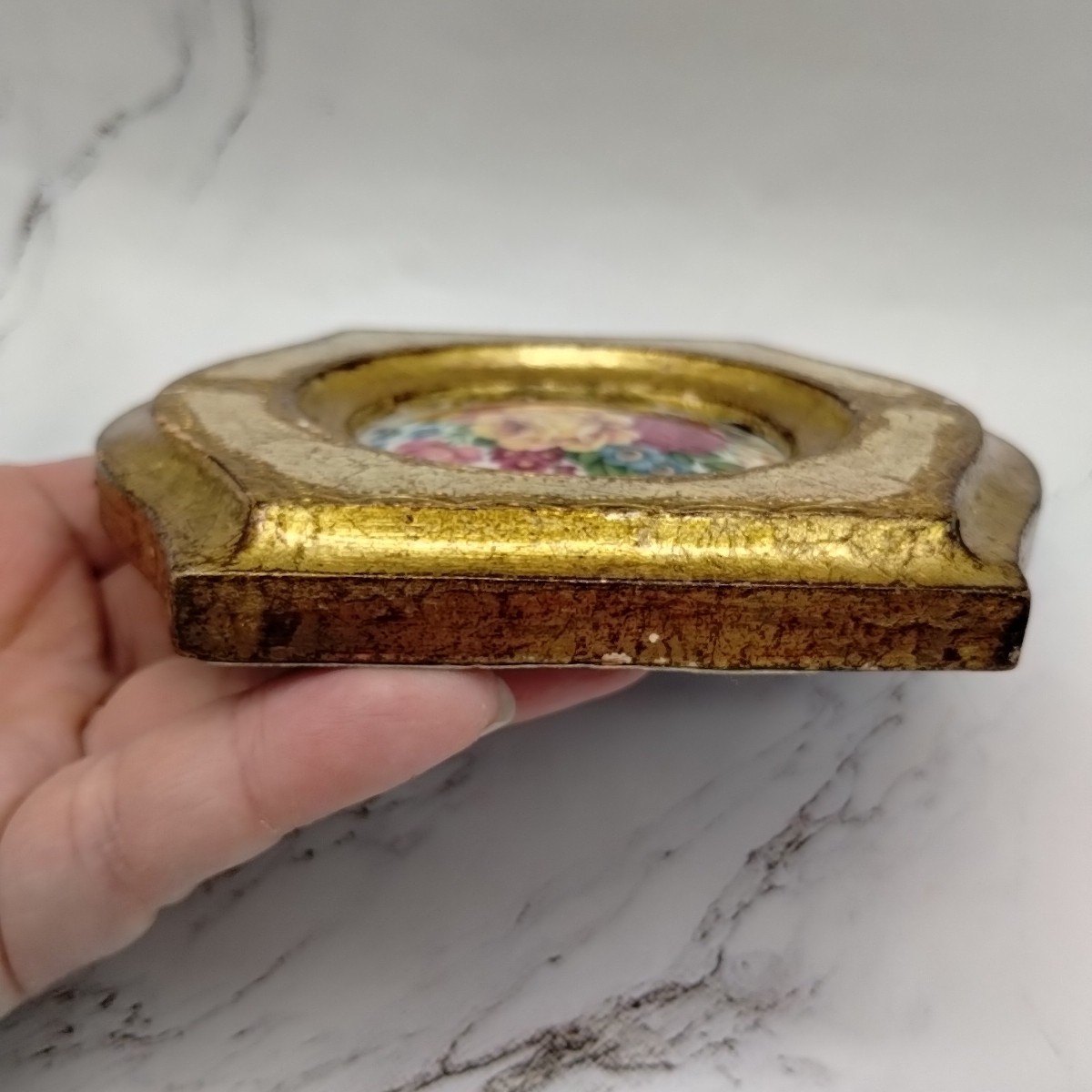 Vtg Italian Florentia Floral Wall Plaque Gold Gilt Wood 4.5″ X 5″