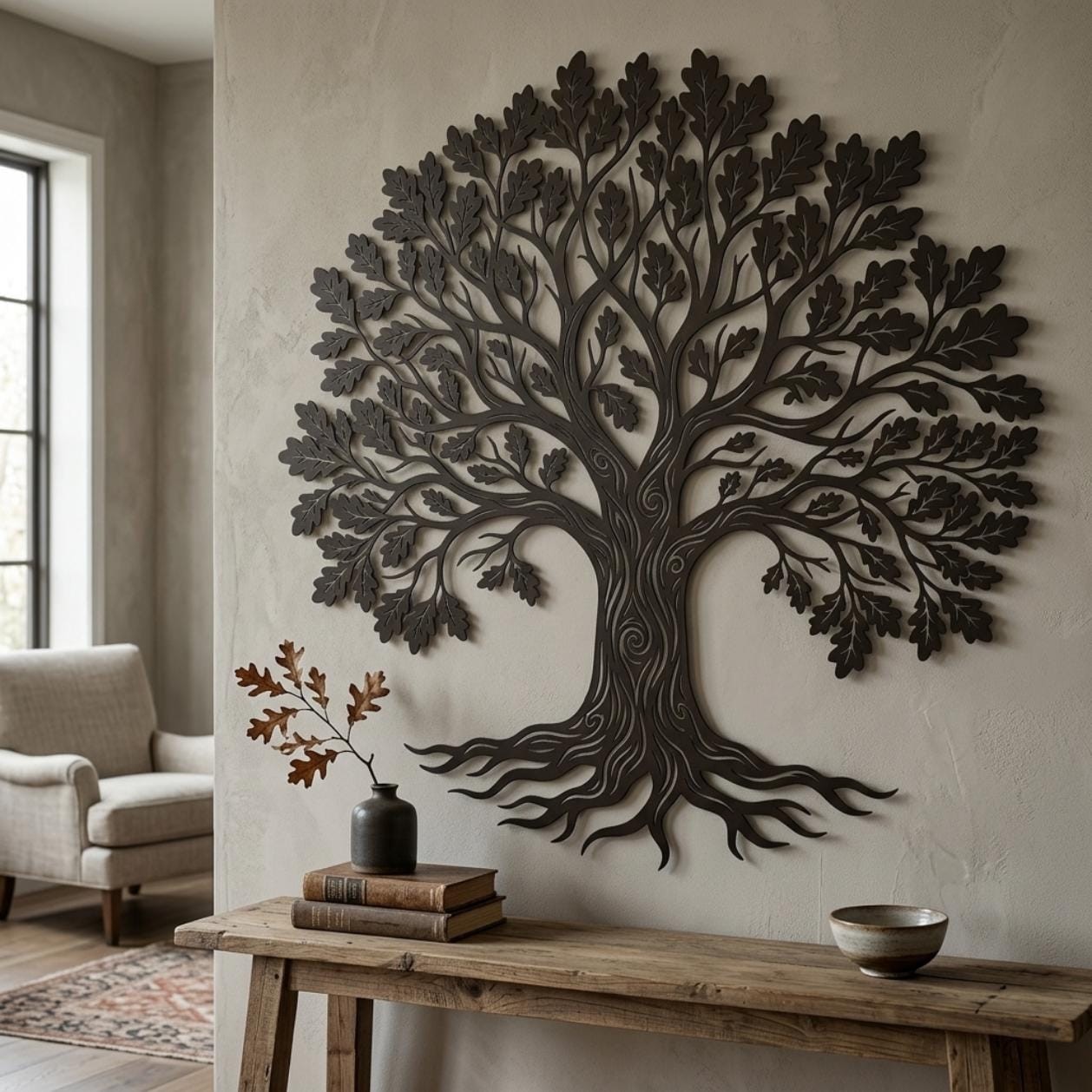 Oak Tree Metal Wall Decor, Tree of Life Wall Art, Large Living Room Wall Art