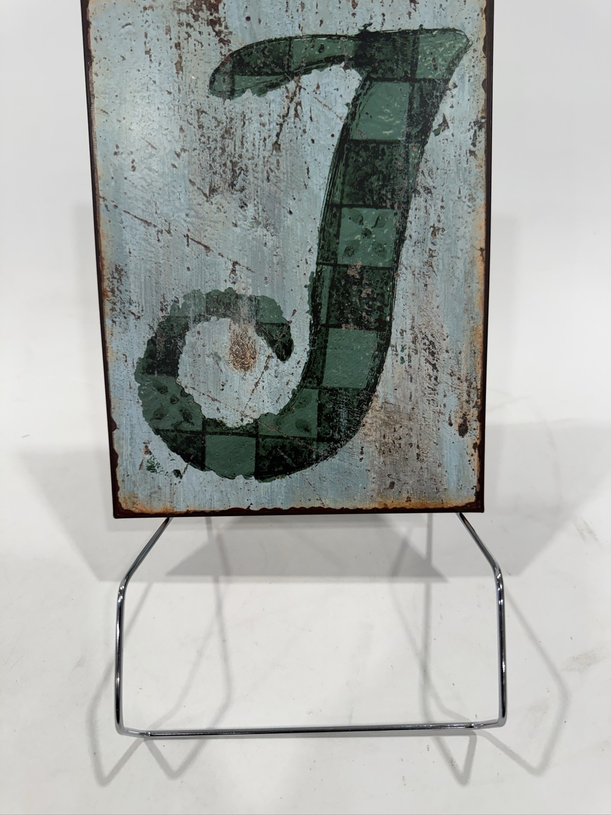 Metal Letter J Wall Decor Distressed Green Plaid Farmhouse Rustic 9.5″x7