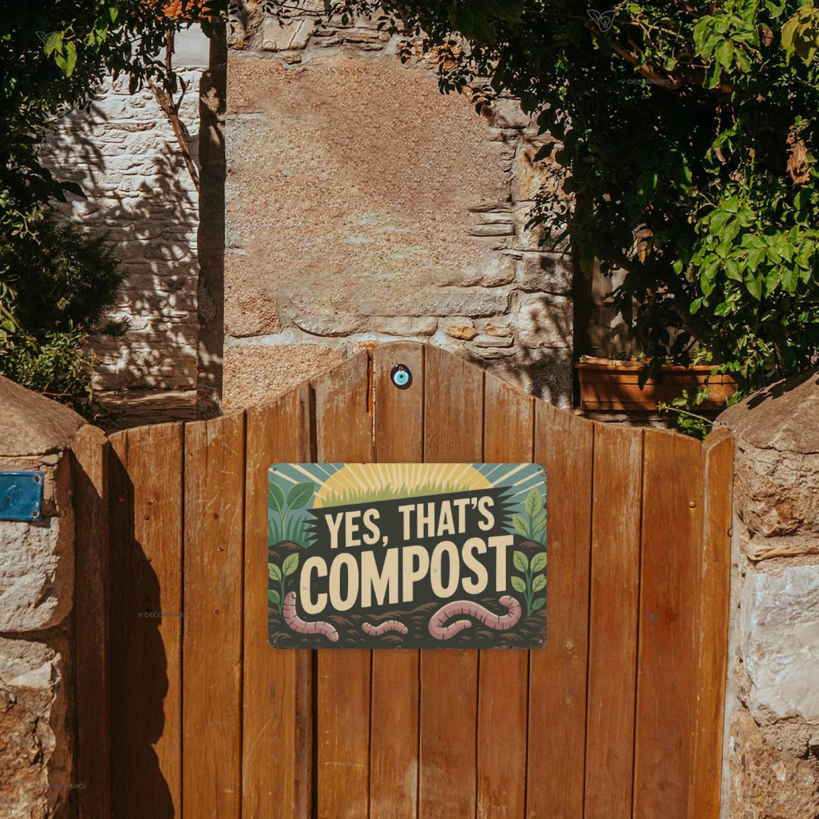Yes, That’s Compost Worm- Accent 8×12 Inch Vintage Metal Signs-for Backyard Pati
