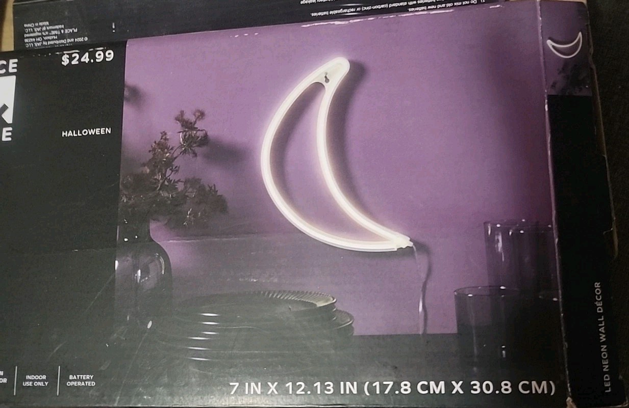 Place & Time LED NEON Half Moon Wall Decor Light Up Gothic Twilight Halloween