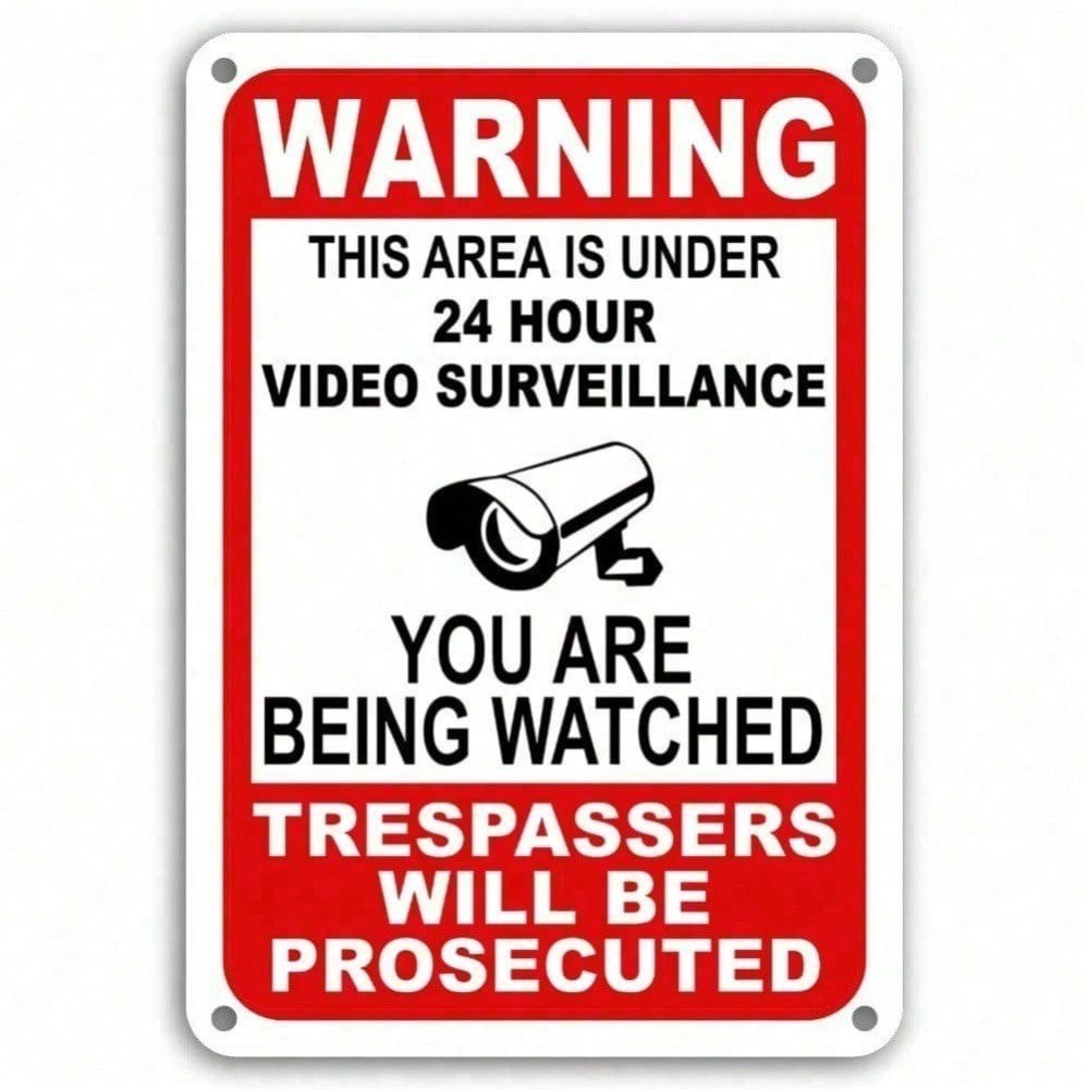 24 Hour Video Surveillance Metal Sign Weatherproof Security Warning Yard Outdoo