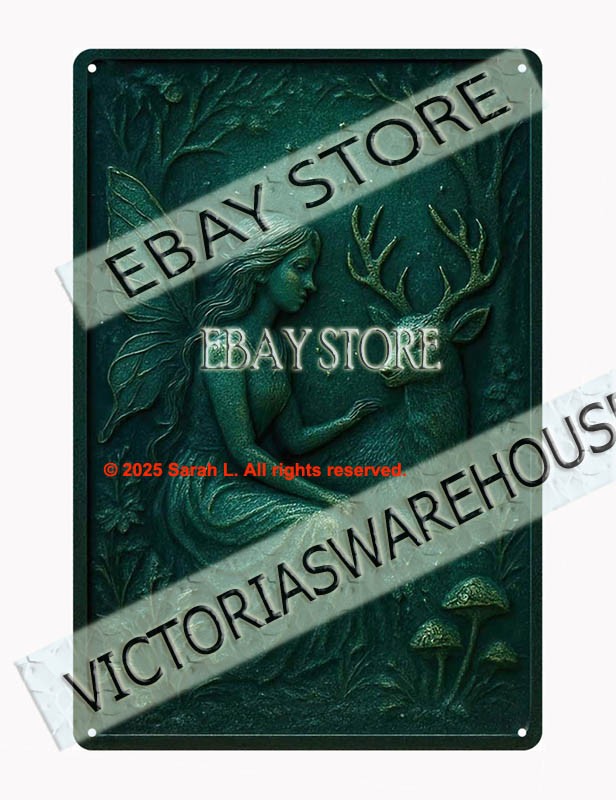 Fairy deer forest tin sign mystical wall art