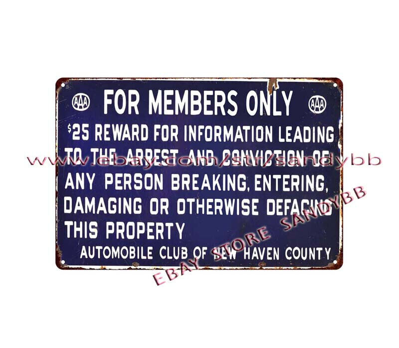 AAA Automobile club of new haven county member only reward metal tin sign