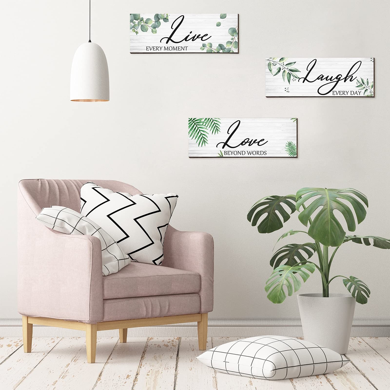 3 Pieces Live Laugh Love Wooden Sign Eucalyptus Leaves Wall Sign Farmhouse Bo…
