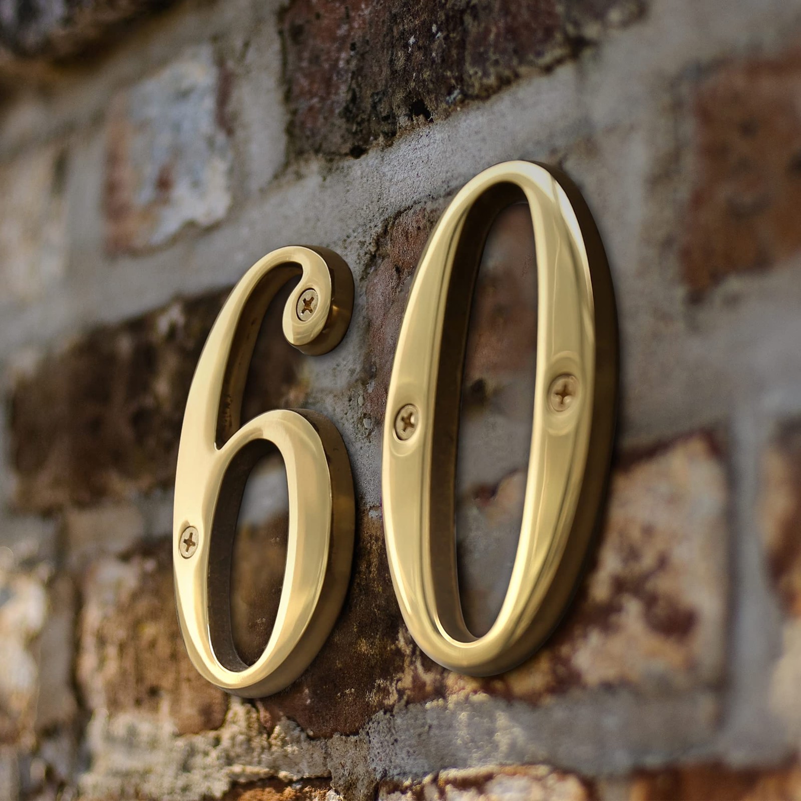 House Number Sign 4 inch (10 cm) Polished Brass Finish Stylish Curvy Modern D…