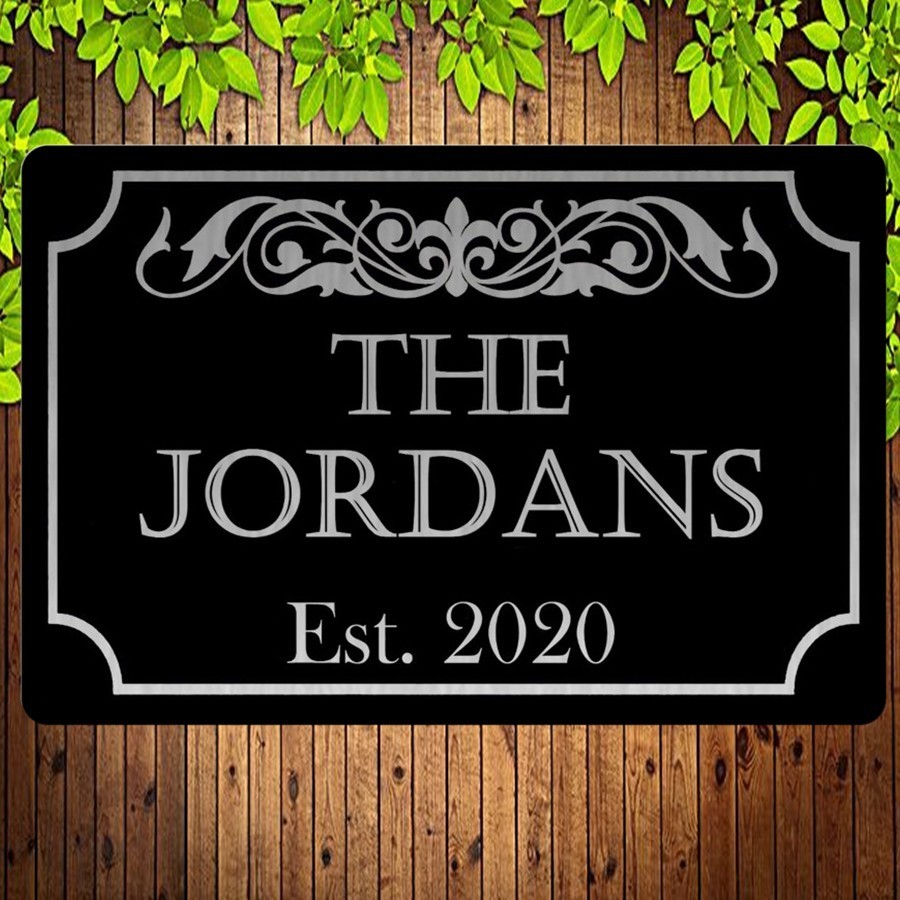 Laser etched Engraved Black and Silver/brushed Aluminum Family Name sign 8 x 12