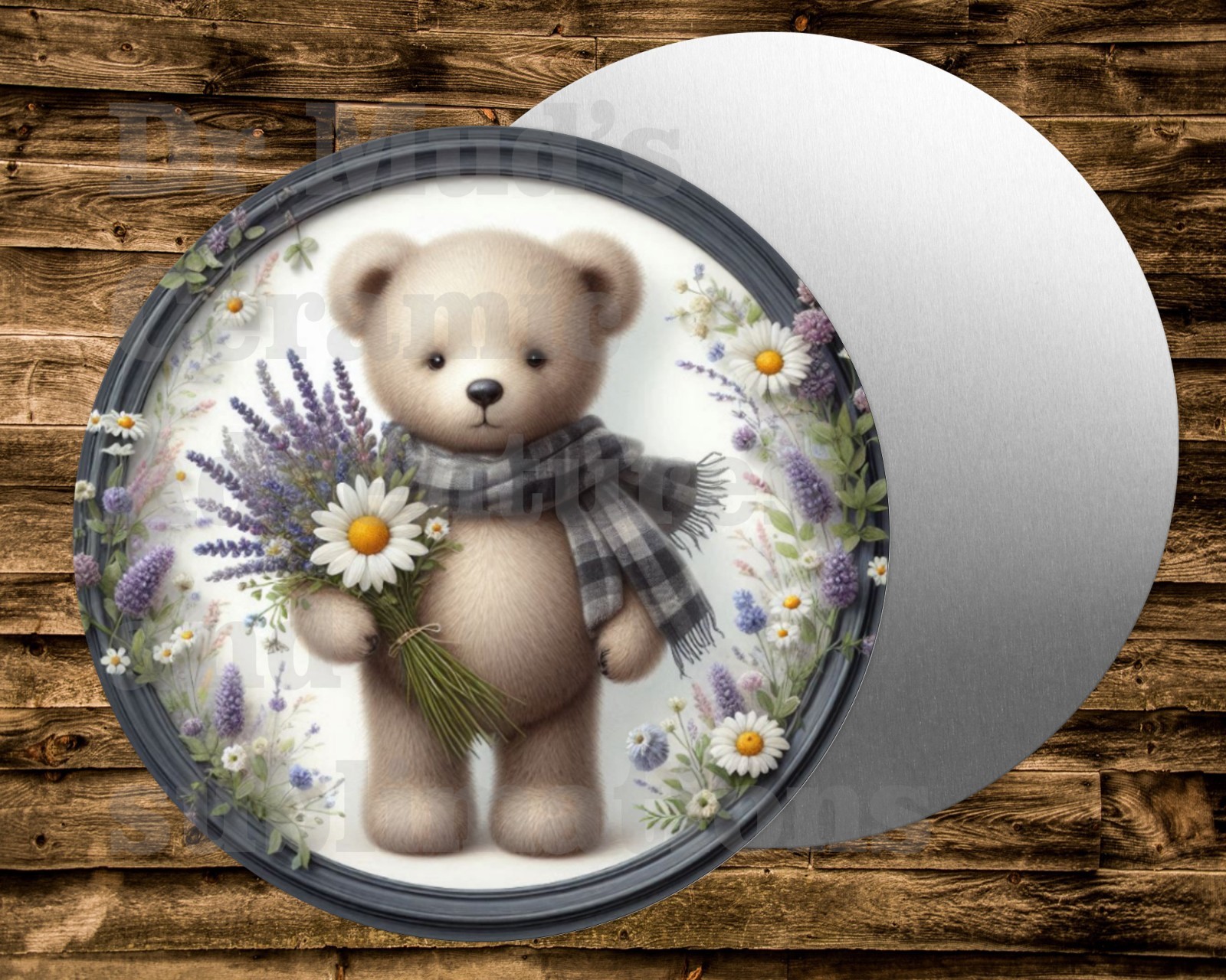 Metal Round Sign cute Lavender Teddy Bear Wreath Crafts & miniatures