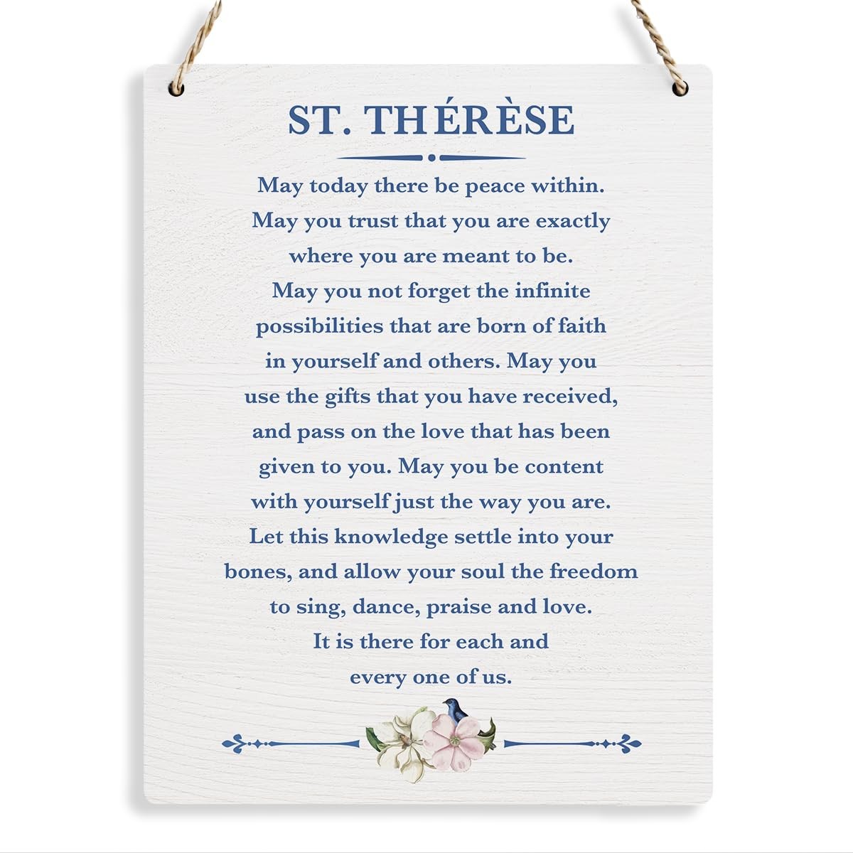 Catholic Wall Art St. Therese Quote Wooden Hanging Sign 8×10 Inches, White