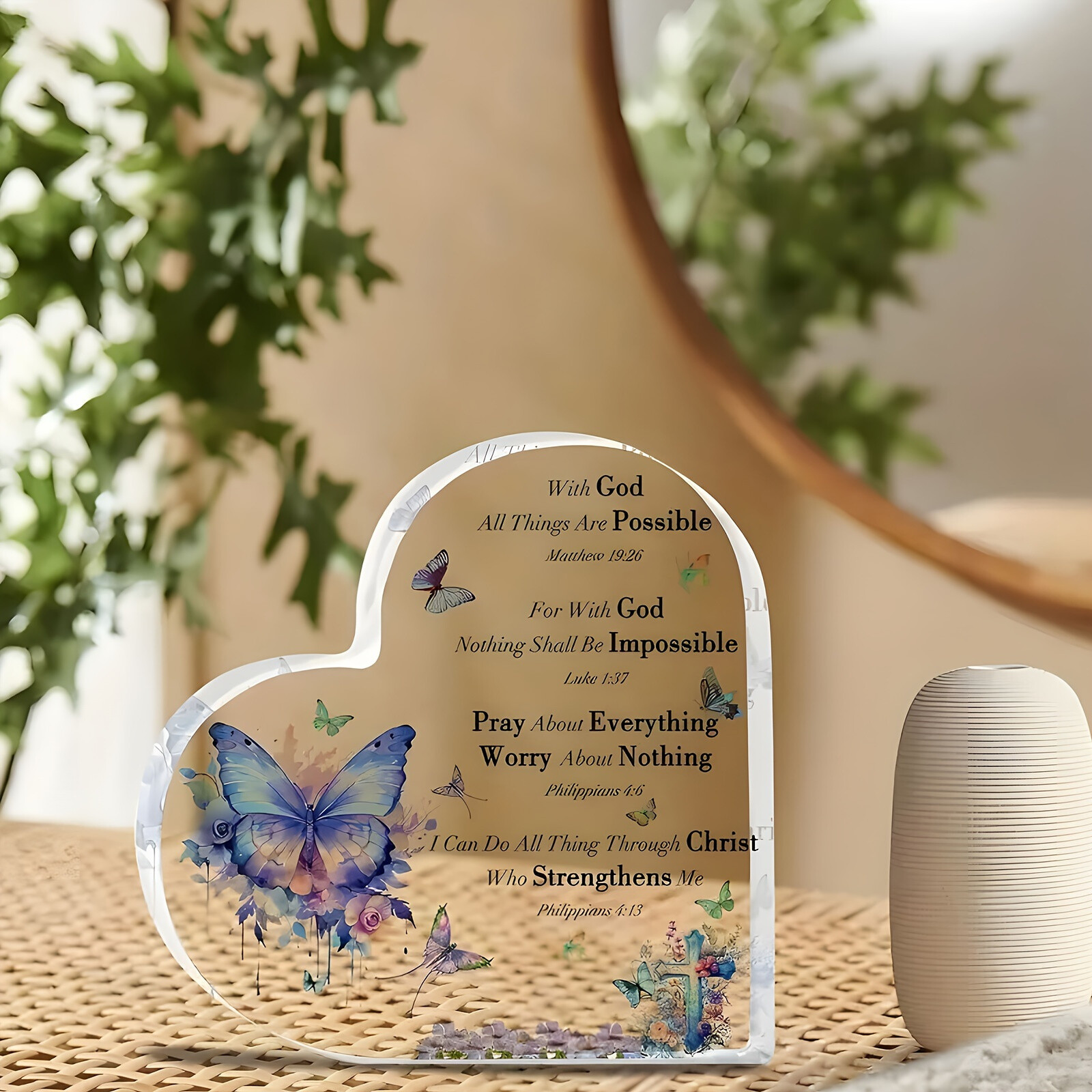 Purple Butterfly Flower Sacred Religious Christian Acrylic Tabletop Decoration