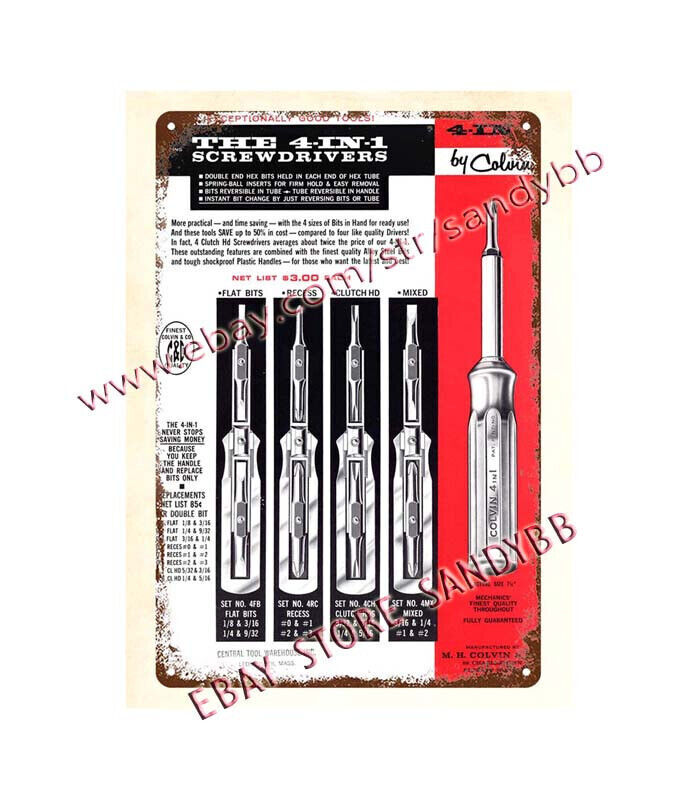 Colvin tools 4-in-1 Screwdrivers by Colvin woodworkers metal work metal tin sign