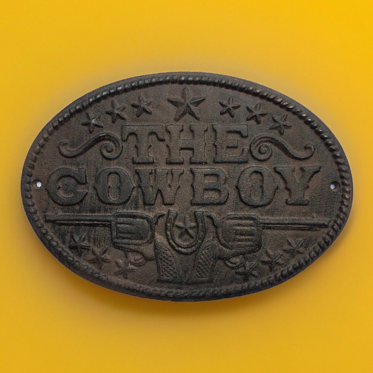 Vintage Cast Iron Cowboy Plaque Sign Rustic Weights 3 pounds