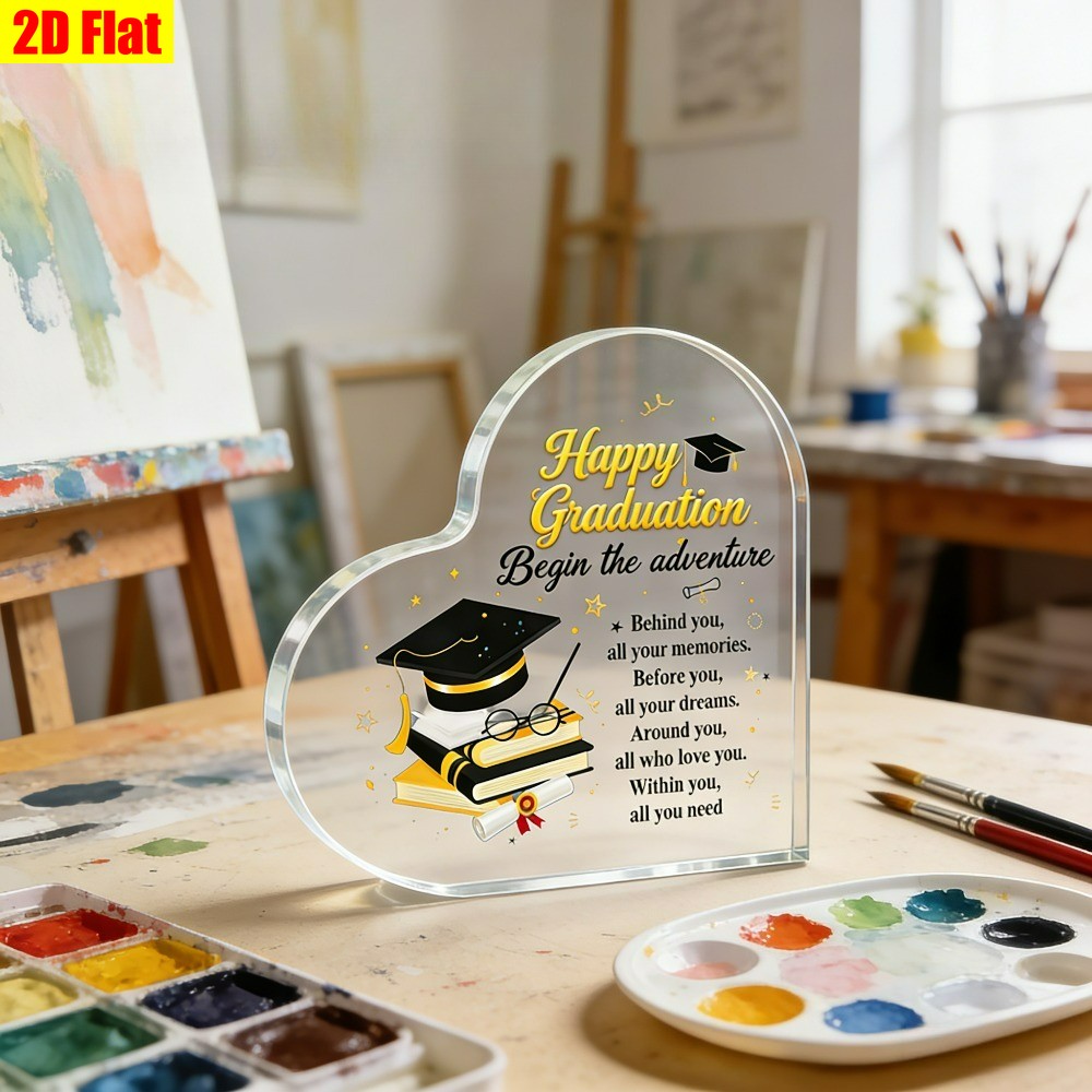 Graduation Gift Acrylic Heart Plaque Happy Graduation Begin Adventure Keepsake