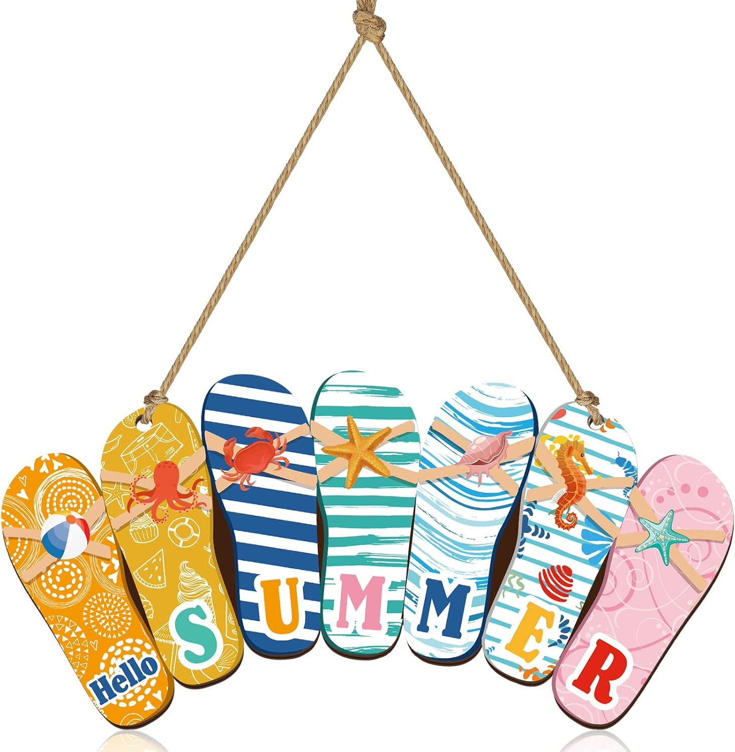 Hello Summer Door Sign Summer Wreaths for Front Door Hanger Rustic Wooden