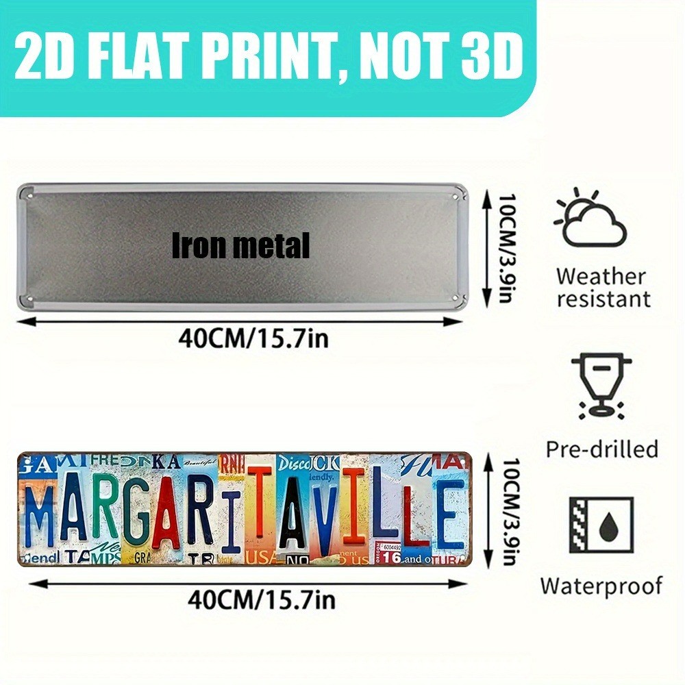 Vintage Metal Tin Sign Retro Margaritaville Signs Stylish Wall Art Plaque 16×4in