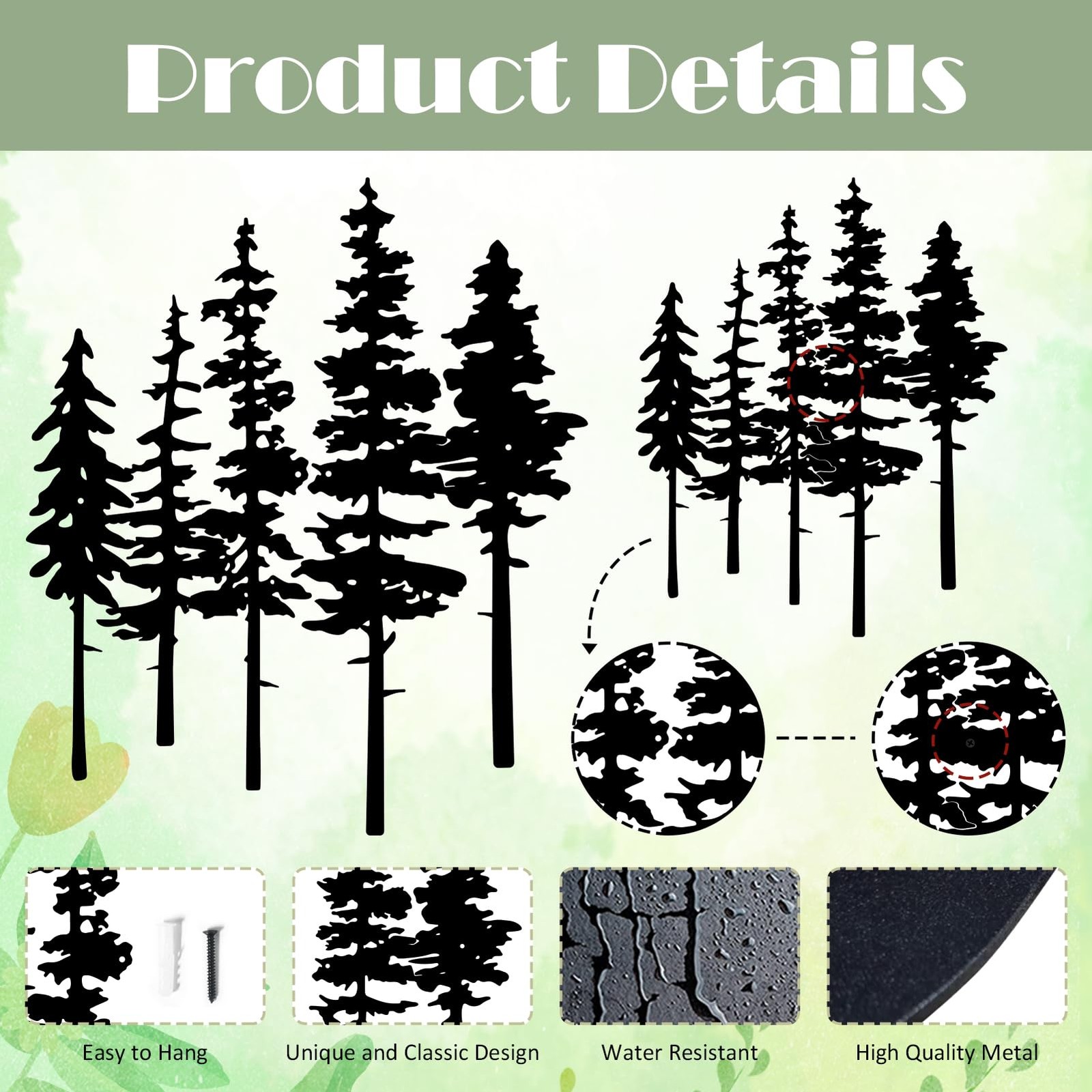 Metal Pine Tree Wall Art, Metal Tree Wall Decor, Nature Rustic Farmhouse Cabi…