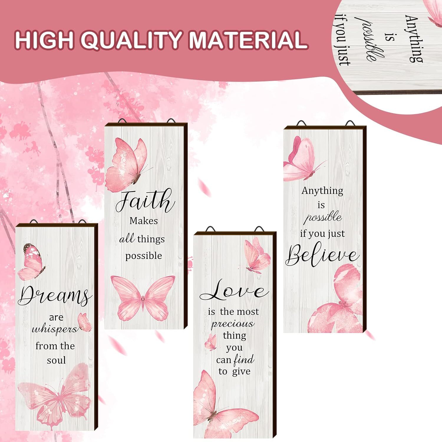 4 Pcs Butterfly Wall Decor Butterfly Bathroom Decor Dreams 10 x 4 Inch Pink