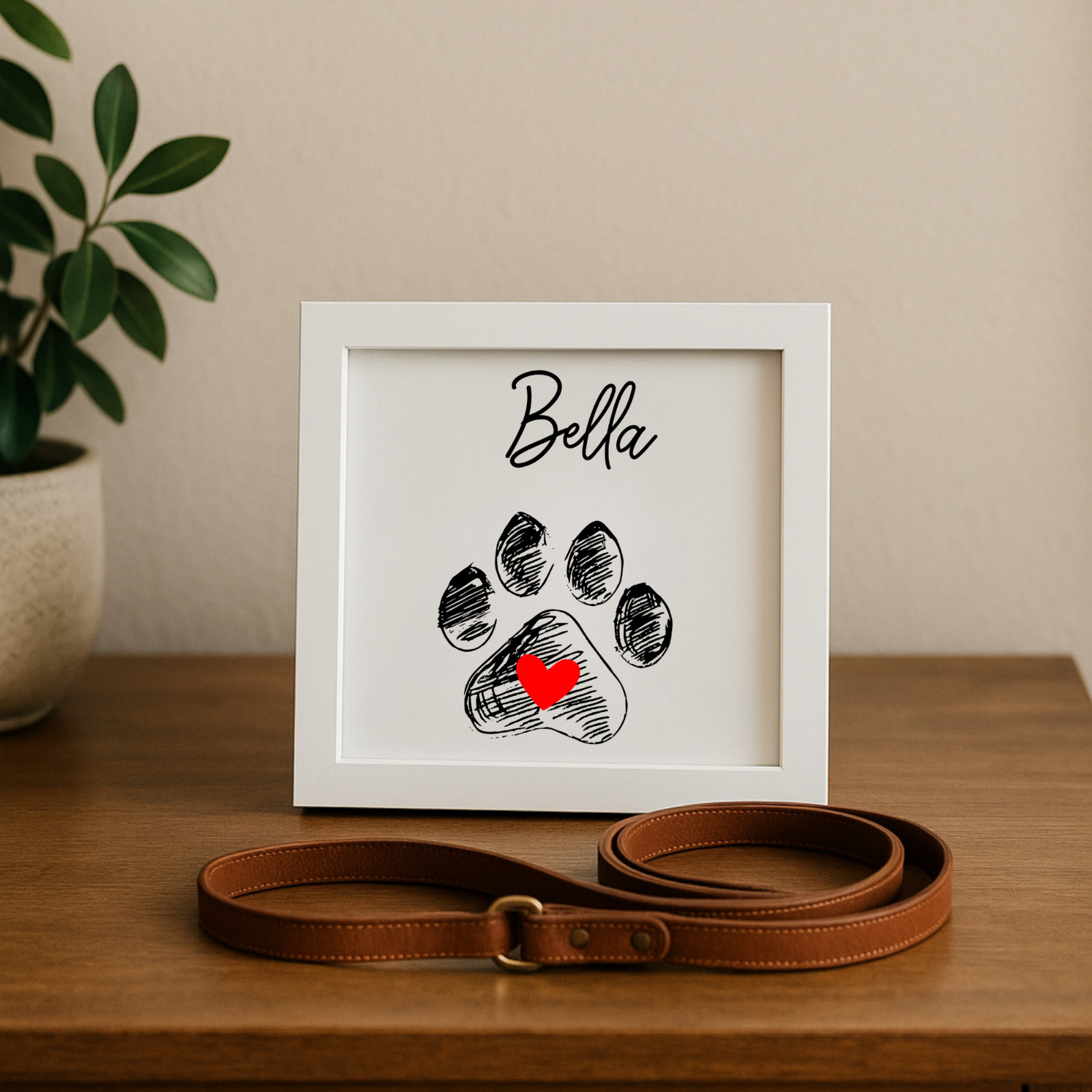Personalized Dog Paw Memorial Sign Laser Engraved Pet Loss Gift on Wood in Frame