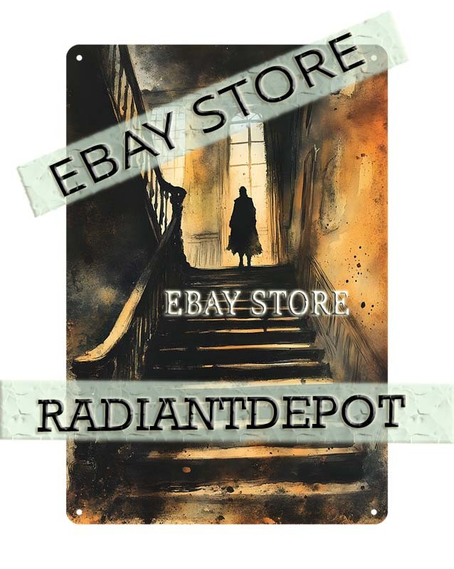 Ghostly Figure Hallway Metal Sign stair silhouette eerie gothic