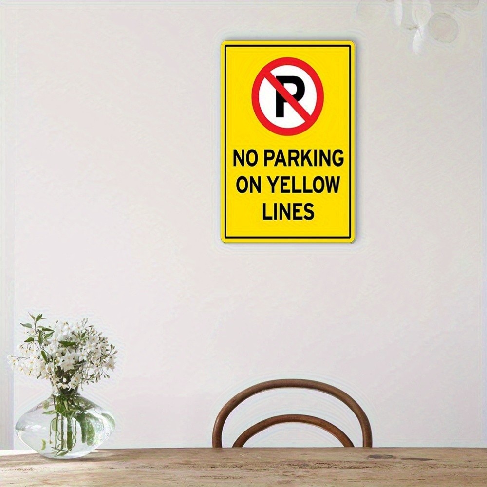 Iron Painting Metal Sign for Home No Parking Yellow Line Hanging Decorative Gift