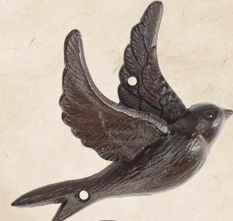 Cast Iron Flying Bird Wing Wall Hook Towel Coat Hanger Rustic Antique-Brown 5.5″