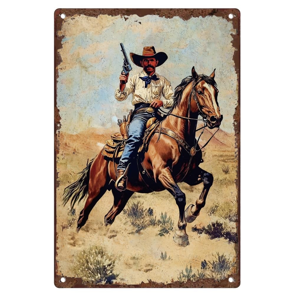 Western Cowboy Wall Decor Vintage Metal Tin Sign Retro Poster for Home Office…