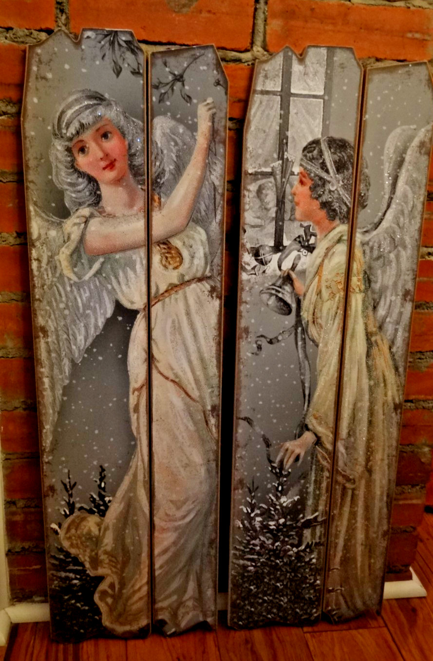 Melrose Intl 2016 Shabby Chic Rustic Angel Wood Wall Art Pair 31.5”