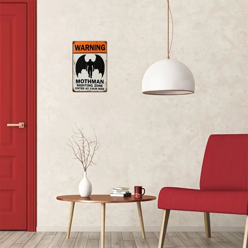 Aluminum Vintage Mothman Warning Metal Tin Sign Wall Art 8×12
