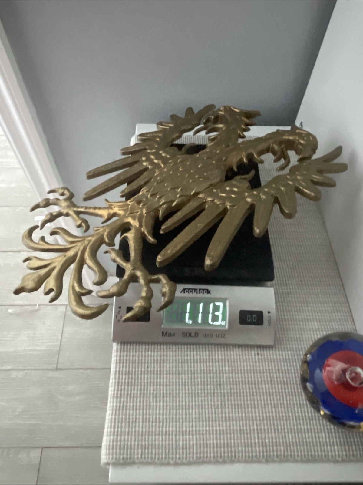 Vintage Double Headed Eagle Cast Metal Wall Decor Gold Gilded 13”