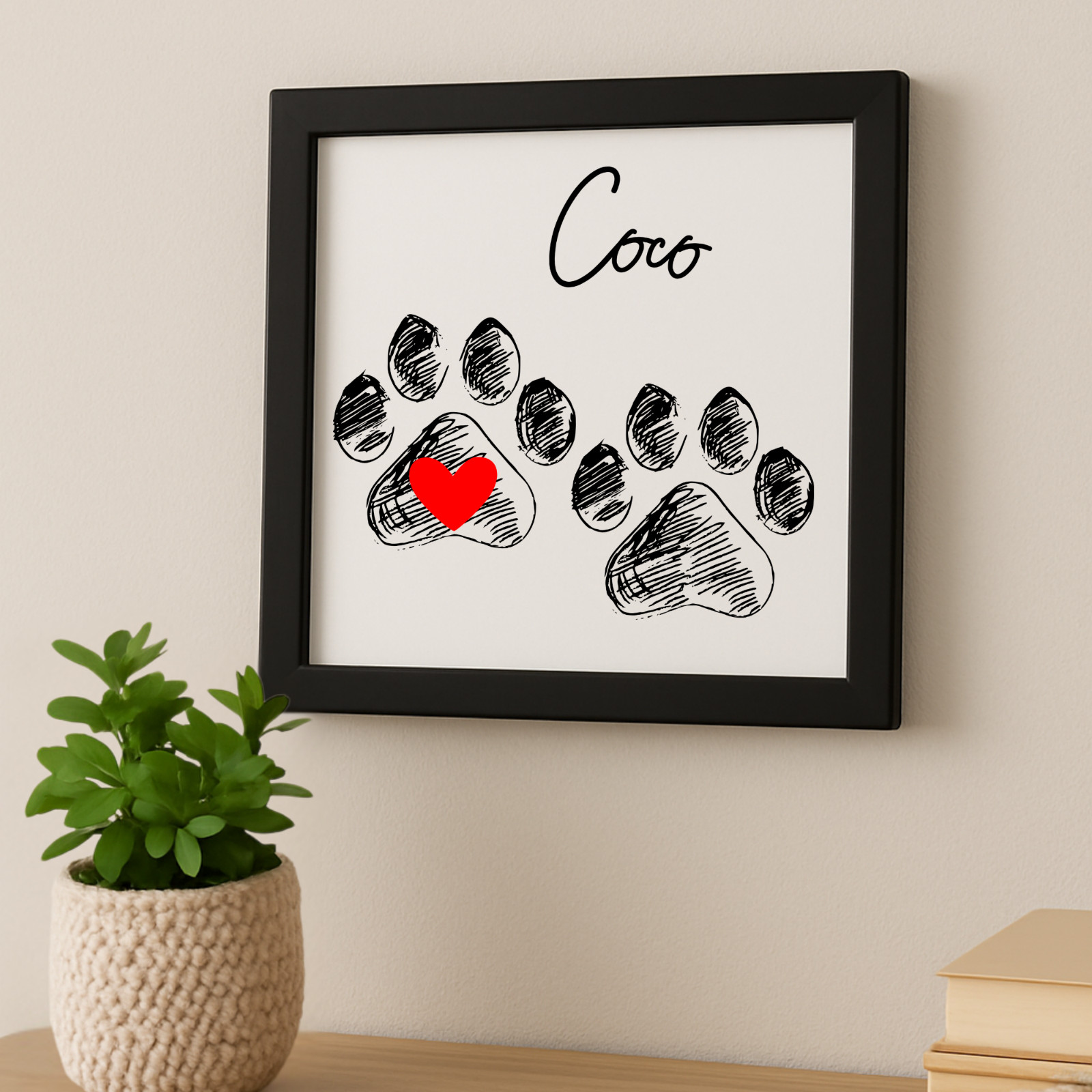 Personalized Dog Paw Memorial Sign Laser Engraved Pet Loss Gift on Wood in Frame