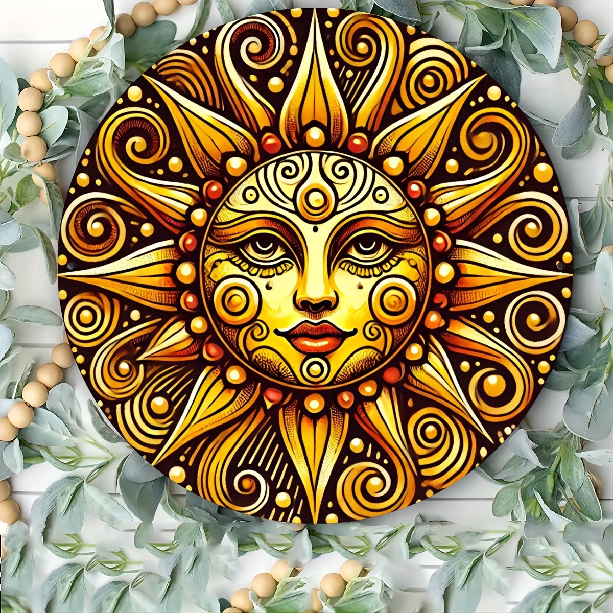 Vibrant Smiling Sun Metal Wall Art – Tin Metal Signs 8×8 Inch Round Iron Sign, C