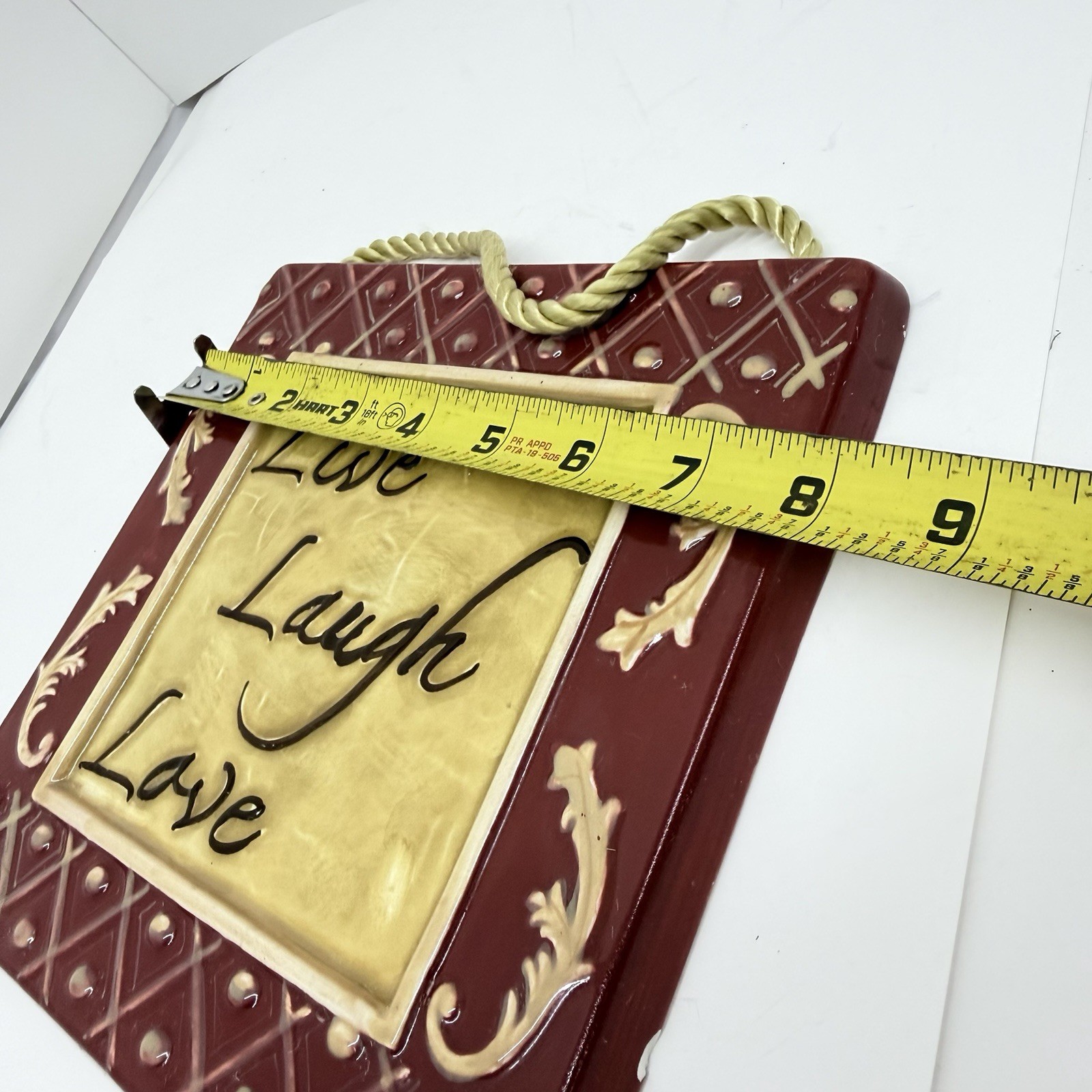 Live Laugh Love Ceramic Wall Hanging Plaque Kitchen Decor Burgundy 8×8 Rustic