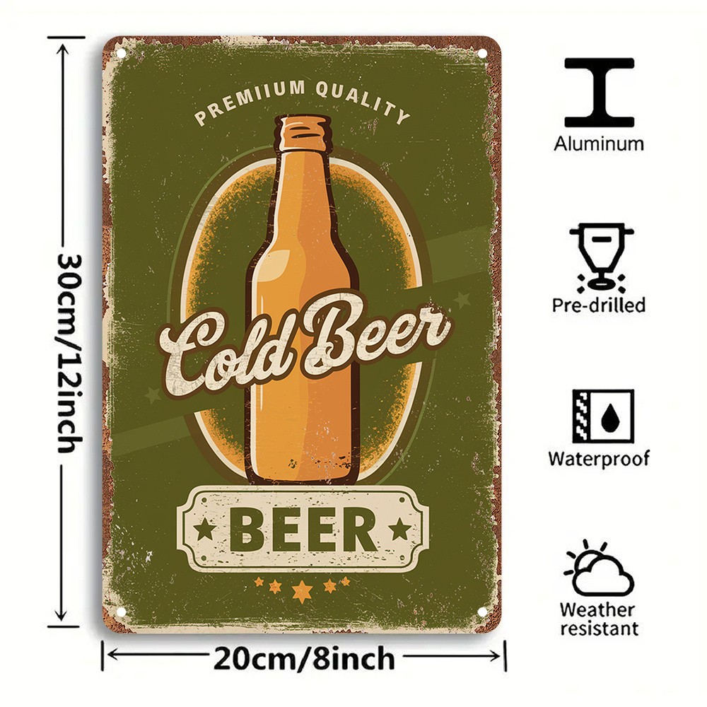 Vintage Cold Beer Metal Sign Retro Wall Decor Plaque for Bar Man Cave Beer Lover