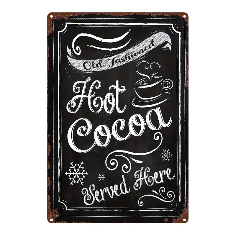 Vintage Black Chalkboard Metal Sign hot cocoa cup snowflake café wall decor