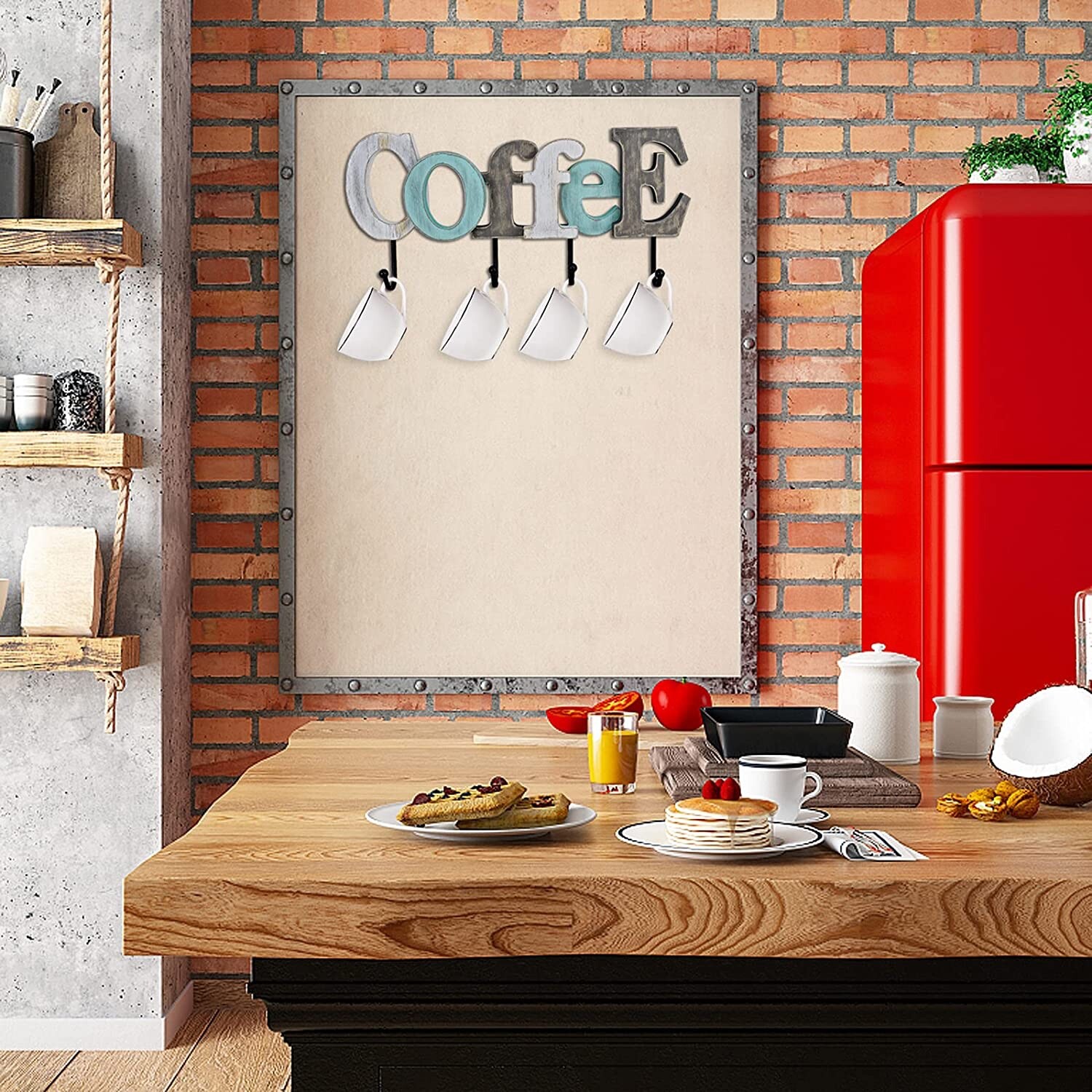 Multicolor Wooden Coffee Word Sign Block Letters Wall Mounted Decorative Sign…