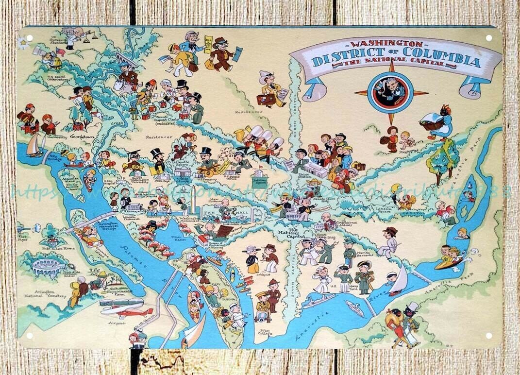 Pictorial map of Washington DISTRICT OF COLUMBIA by Ruth Taylor 1935 metal tin