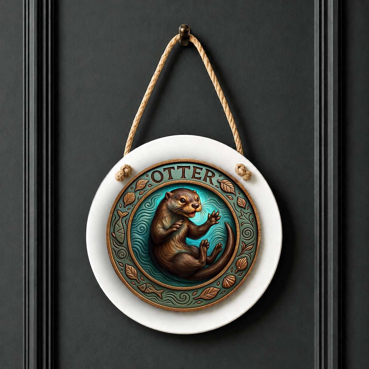 Rustic Otter Door Sign – Small Wall or Window Hanging Wreath Accent Plaque 4.8