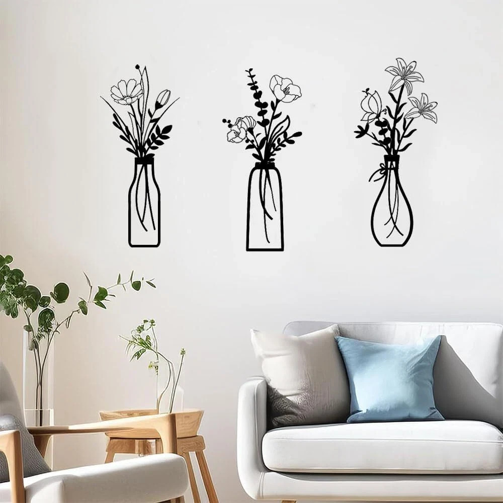 3 Pieces Black Metal Flowers Wall Decor Metal Wall Art Metal Minimalist Wall …