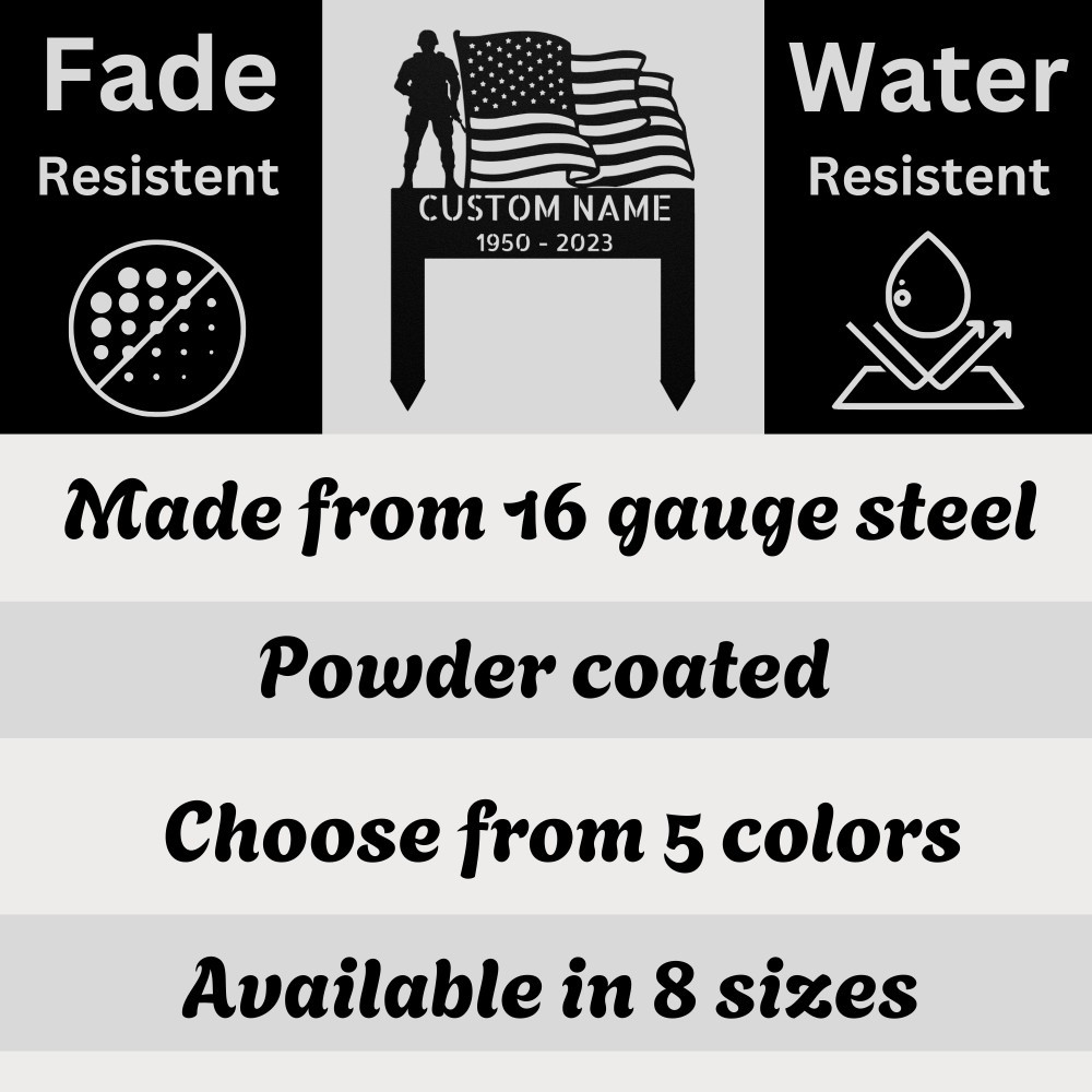 Personalized Military Memorial Grave Marker American Flag Veteran Tribute Decor