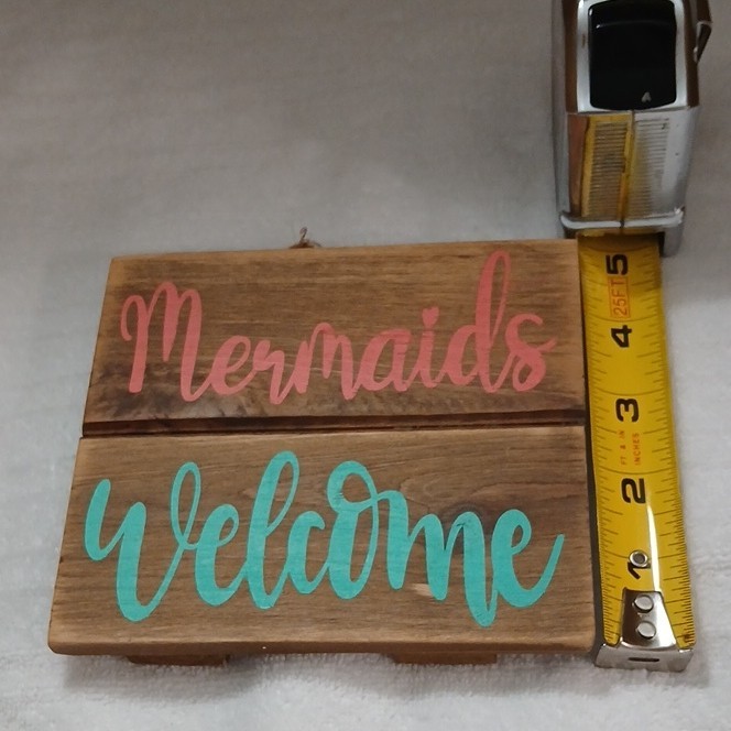 Marliyy Creations, LLC Wooden Hanging Wall Sign Mermaids Welcome 5×4.25″