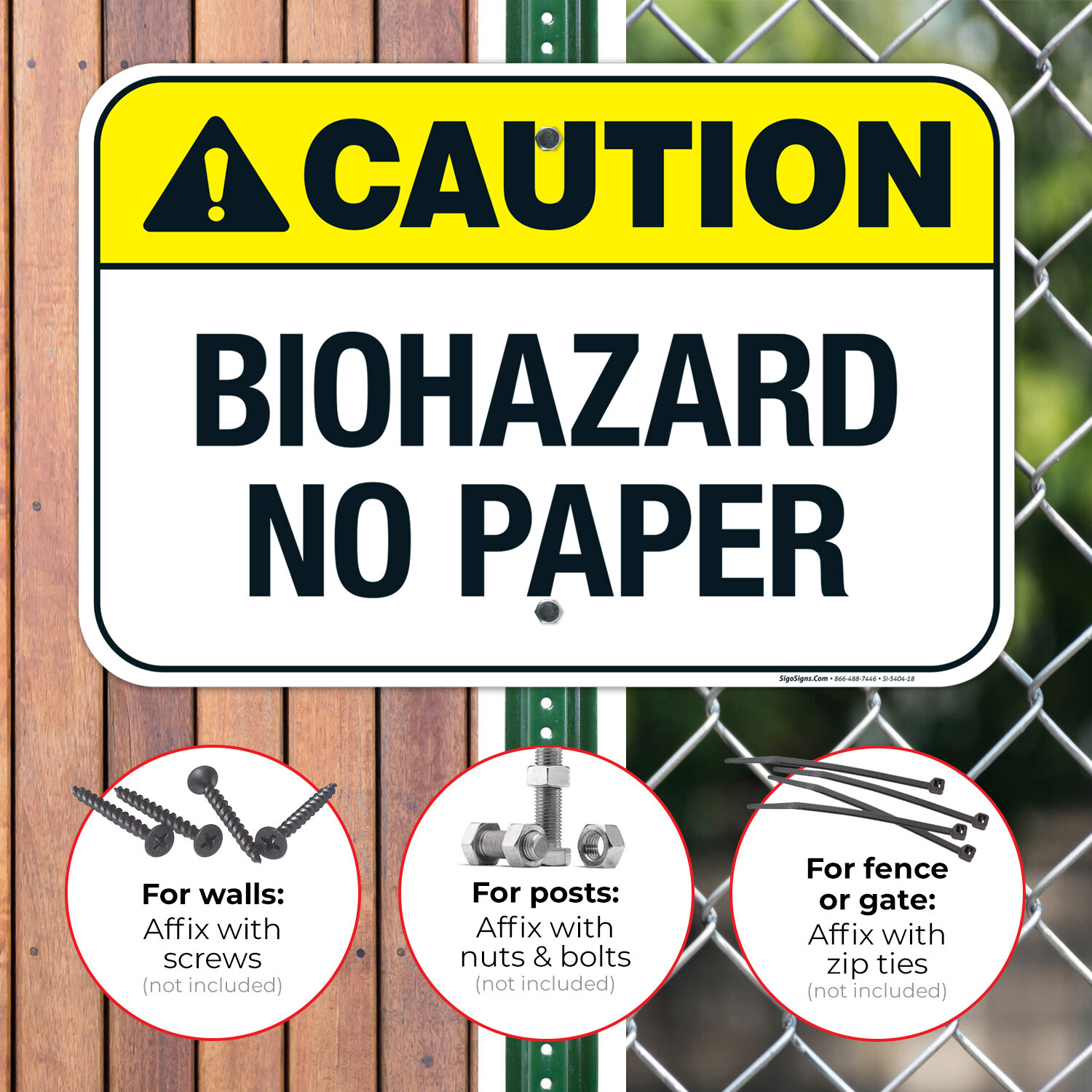 Biohazard No Paper Sign, ANSI Caution Sign,