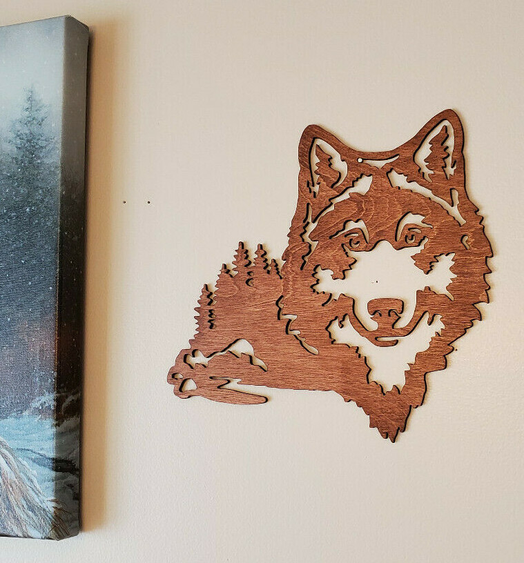 Beautiful Custom made Wolf with Trees accent for your picture arrangements.