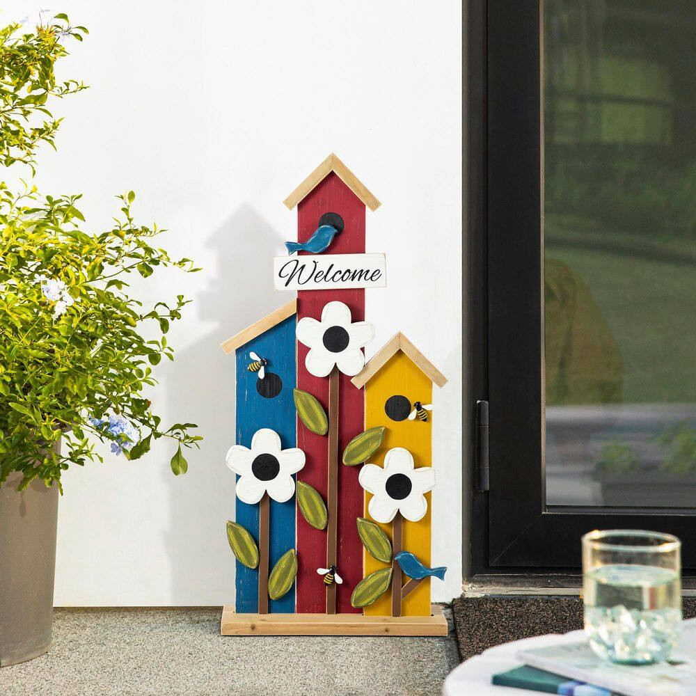 30 In. H Solid Wood Birdhouse Shaped Porch Decor Garden Stake