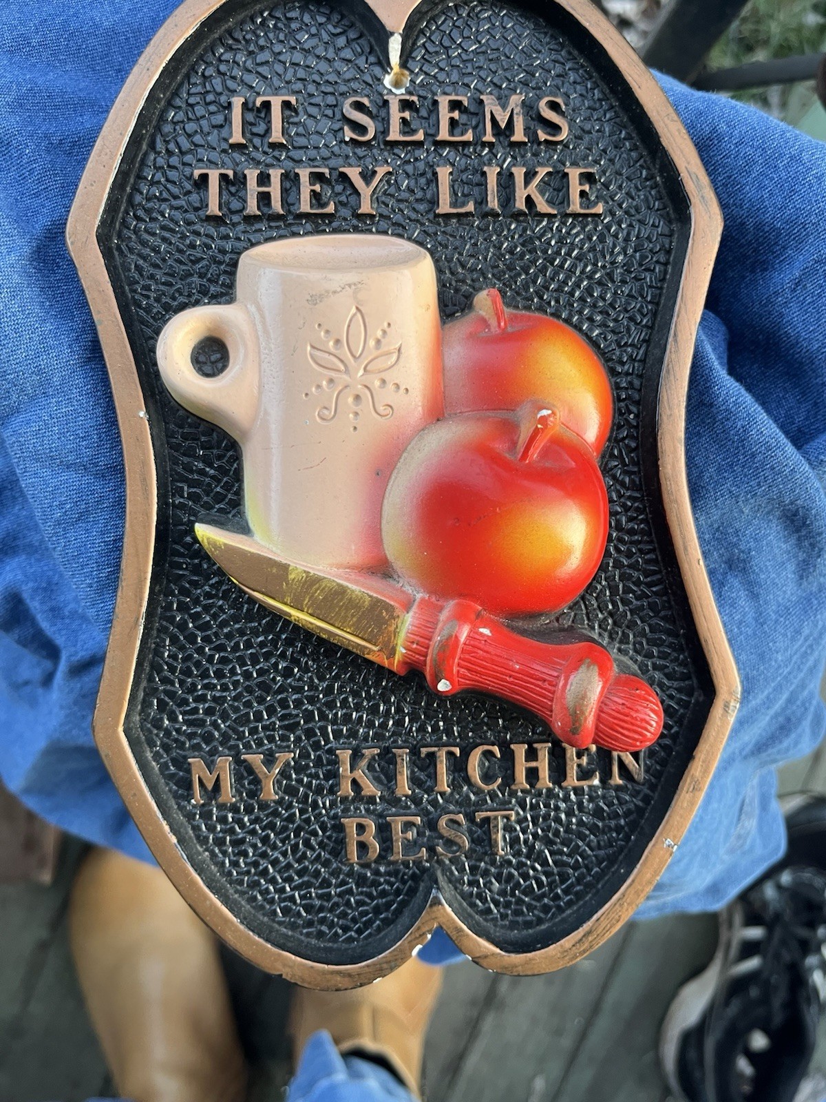 Country Kitchen Food Plaque, Plaster, Painted, 3D Wall Hanging, Brown Red White