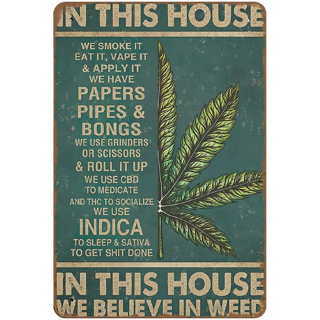 Vintage Leaf Wall Sign Aluminum Sign 8×12 In This House Phrase Decor