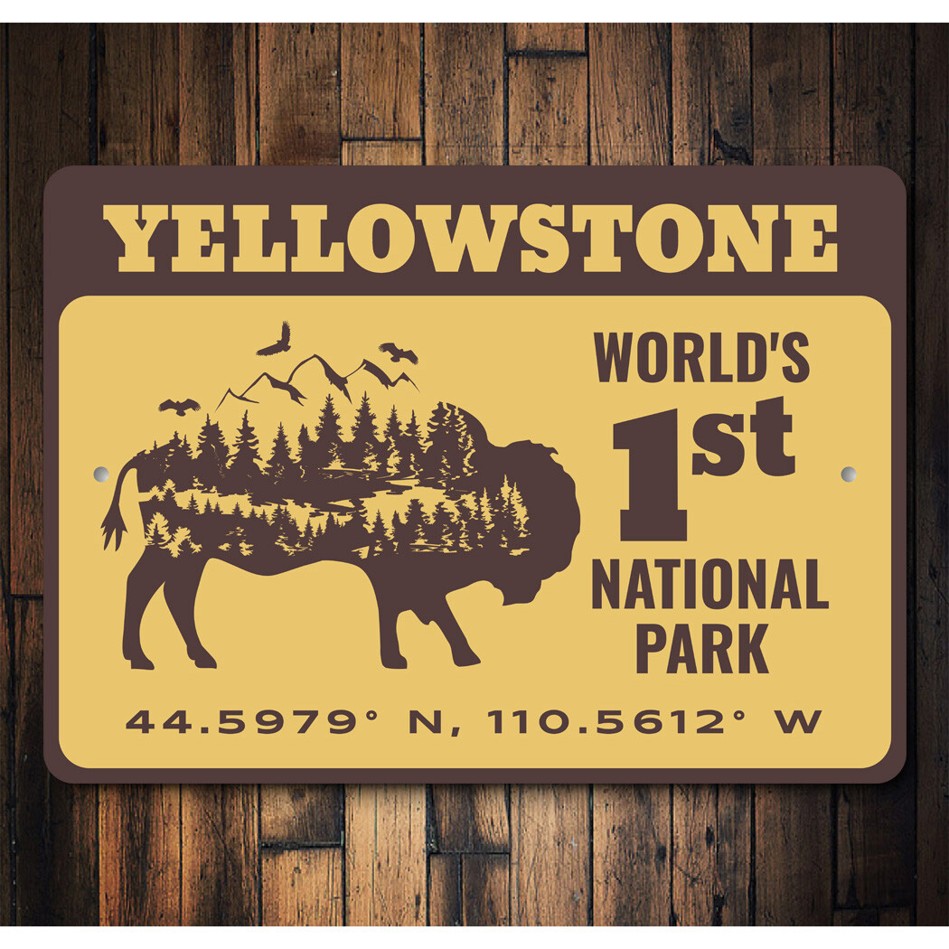 Yellowstone World’s 1st National Park Coordinates Sign