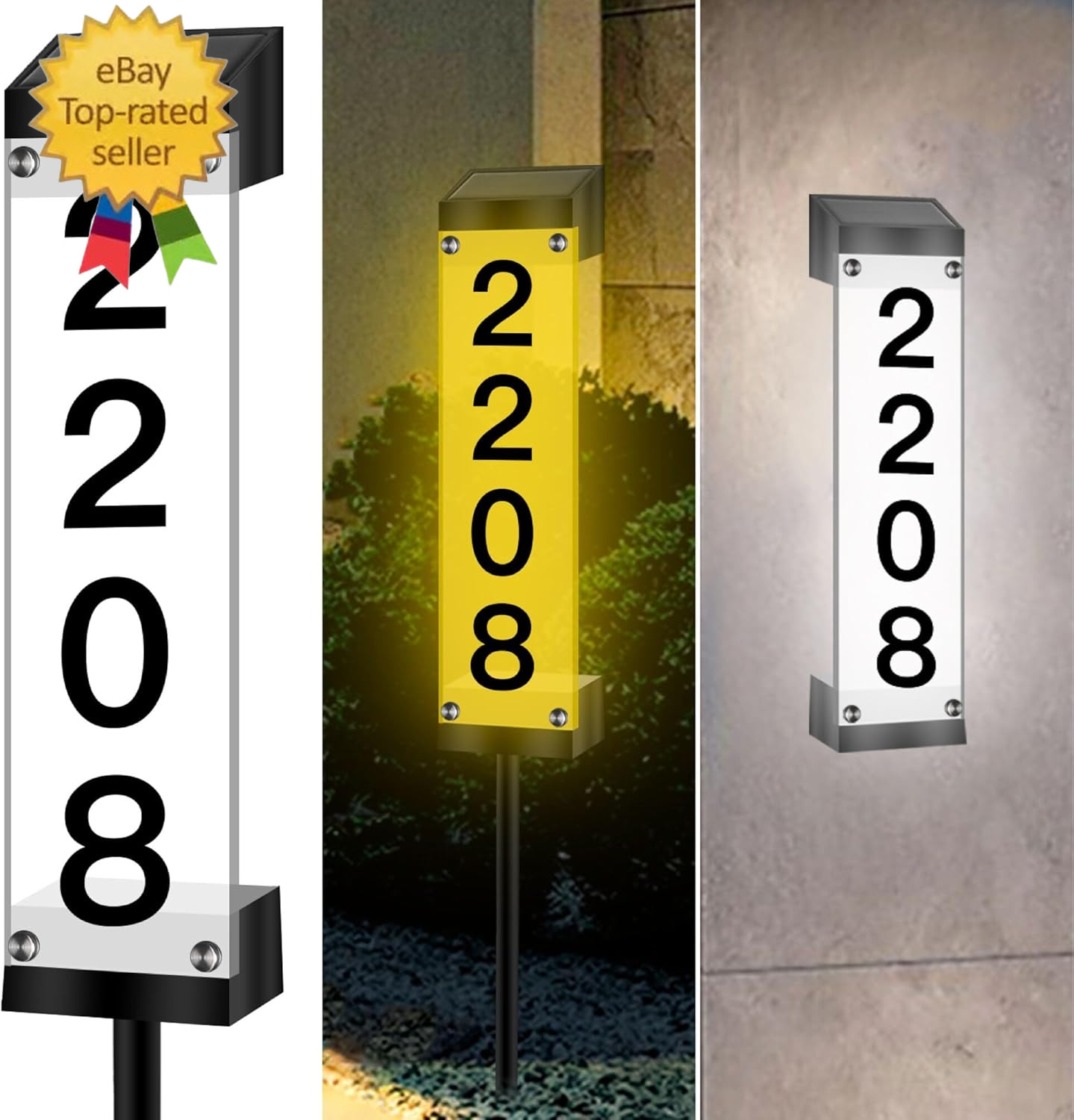 Solr House Numbers for Outside,Lighted Solar Address Sign Plaque Address Numbers