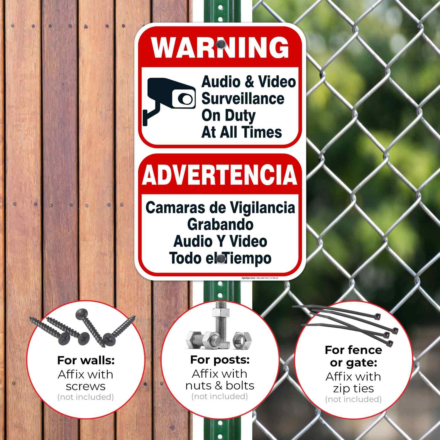 Audio & Video Surveillance Sign, Bilingual English Spanish,